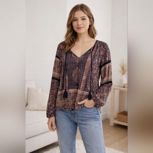 Lucky boho tassled patchwork cottagecore peasant top paisley large